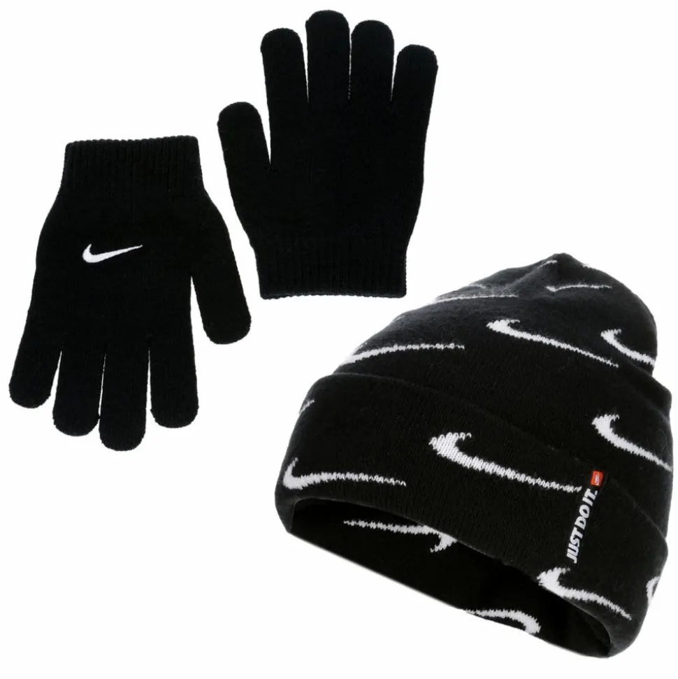 Nike Boys Swoosh All Over Print Roll Cuff Beanie Set