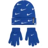 Nike Boys Swoosh All Over Print Roll Cutt Beanie Set