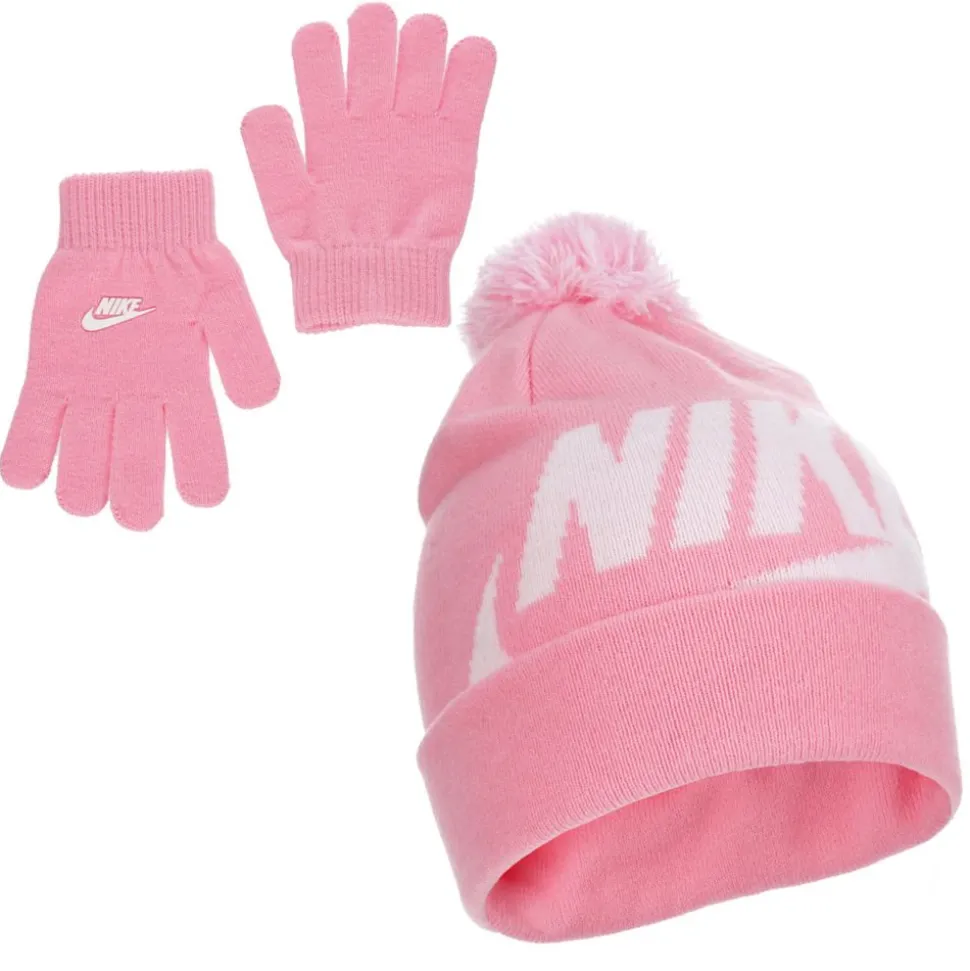 Nike Girls Swoosh Pom Beanie Set