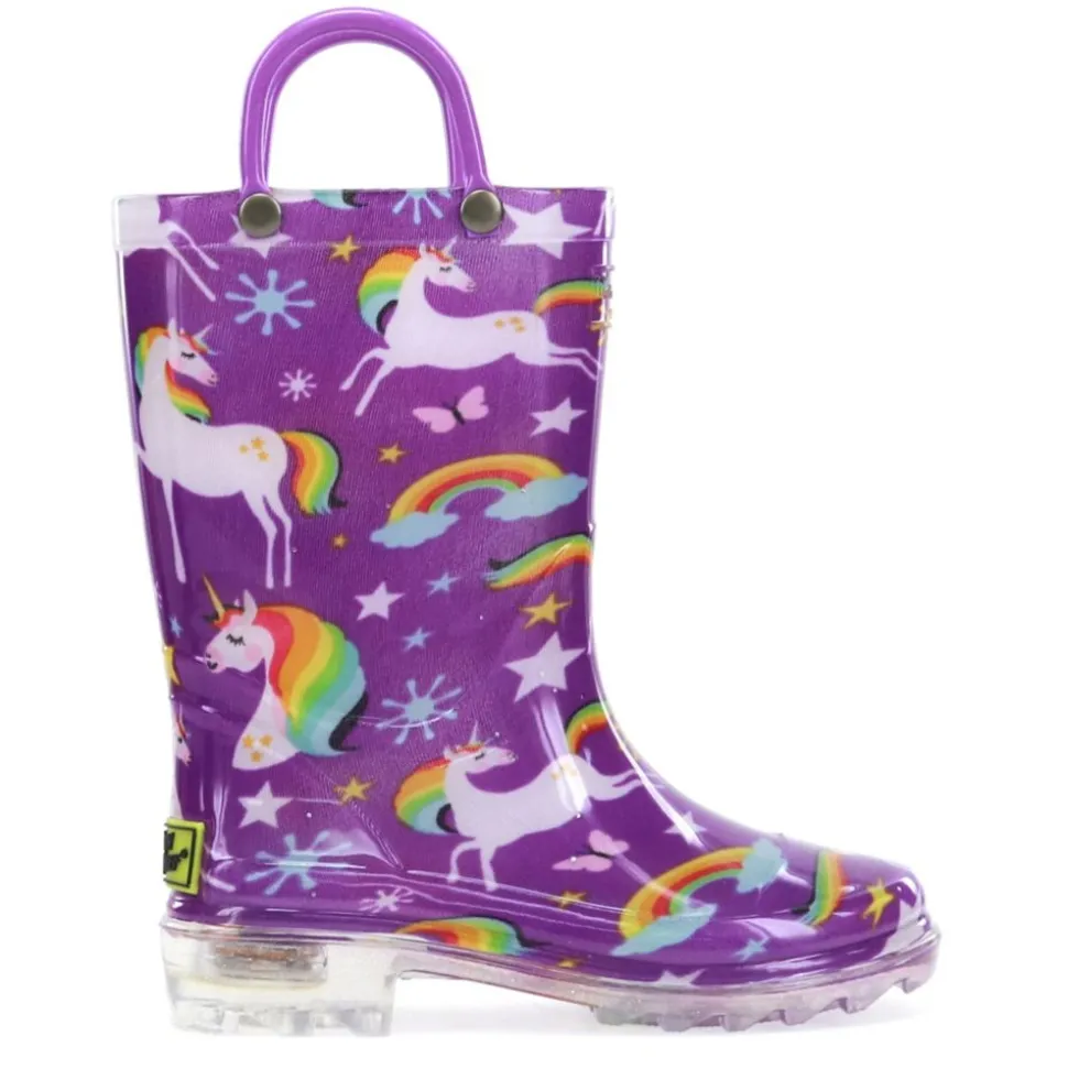 Western Chief Girls Toddler Rainbow Unicorn Lighted Rain Boot